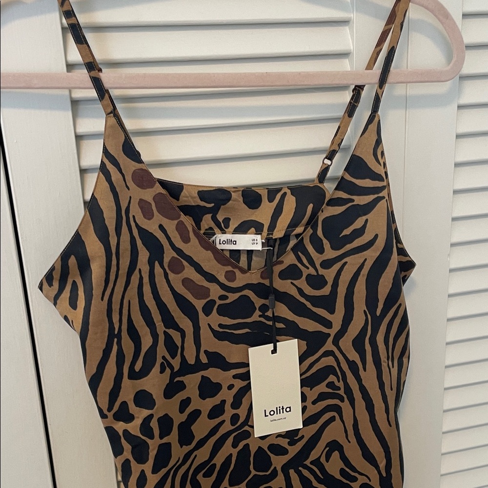 NWT Lolita Slip Maxi Dress in Brown and Black Animal Print - Picture 3 of 5